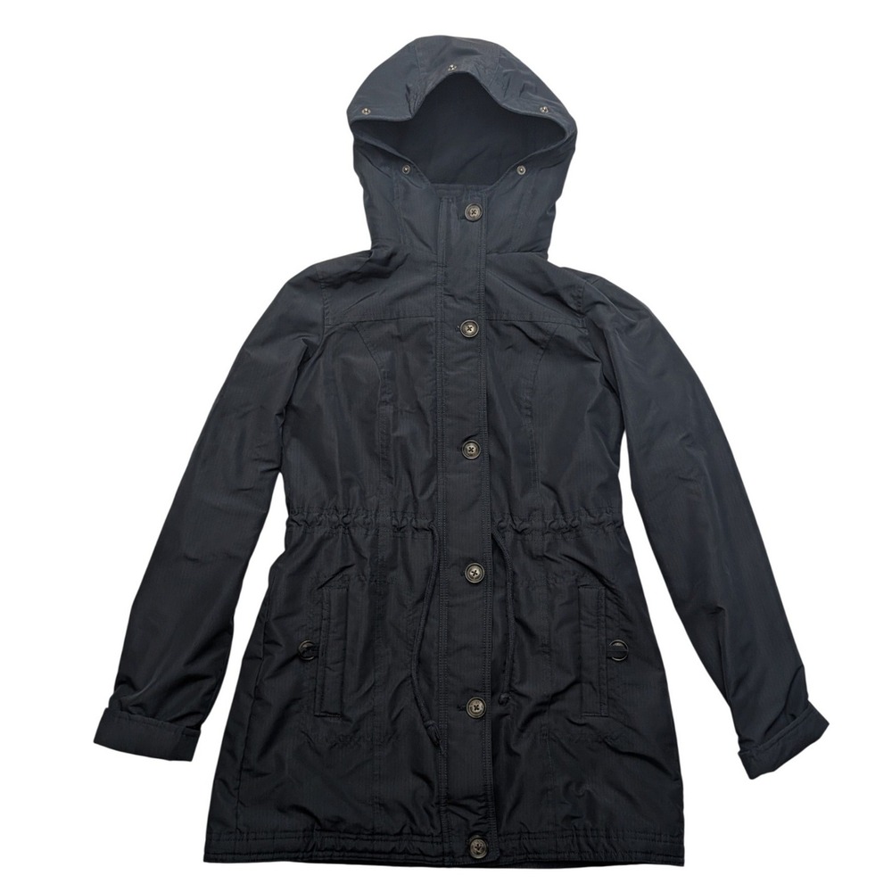 Hollister Parka Jacket Womens Small Navy Blue Hooded Plaid Lined Ripstop Utility
